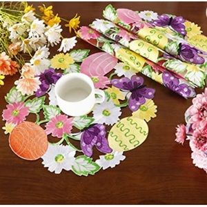 GRANDDECO Easter Placemat 14" Set of 4 Spring Floral Daisy Cutwork Embroidered